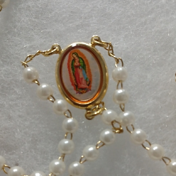 Gold and White Rosary Necklace - Picture 2 of 6